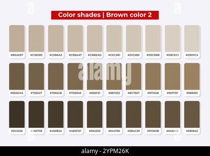 Color palette, Brown color shades, Color harmony, Set of trendy flat colours, Swatches Stock Vector