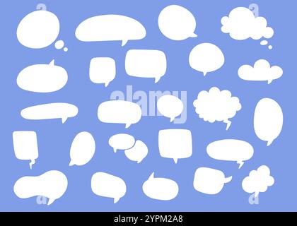 Speech bubbles set. Blank simple vector white speech bubbles on blue background. Hand drawn Stock Vector