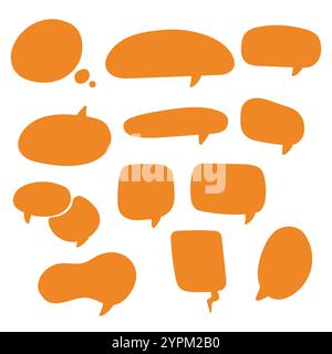 Speech bubbles set. Blank simple vector speech bubbles orange. Hand drawn Stock Vector