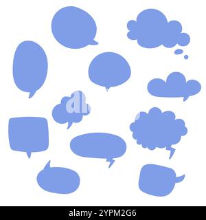 Speech bubbles set. Blank simple vector speech bubbles blue. Hand drawn vector Stock Vector