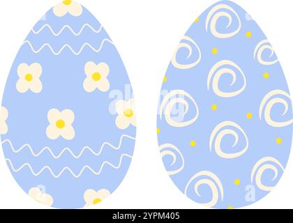 Easter Eggs patterned freehand flowers and abstract ornament. Ester greeting design elements Set 2. Isolated Vector Illustration Sticker, Icon, Thematic cards, posting, leaflets, banner or web promo Stock Vector