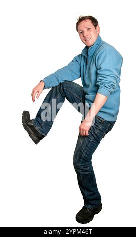 Young casually dressed Caucasian white man in casual pose isolated on white. Stock Photo