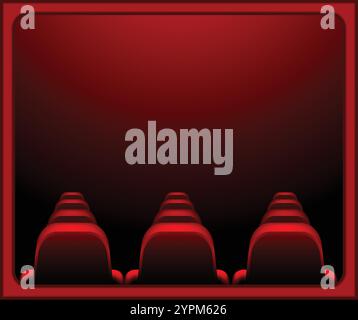 Empty red cinema seats facing big screen Stock Vector