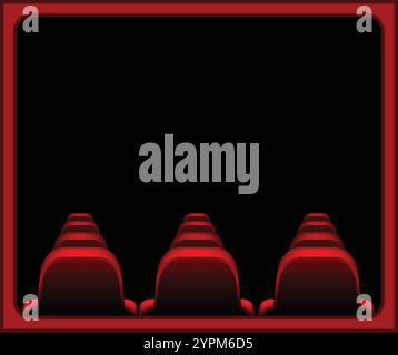 Empty red cinema seats facing big screen Stock Vector