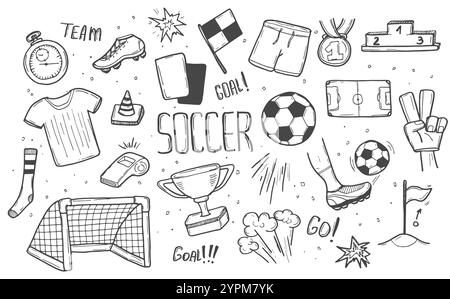 Vector hand drawn doodles cartoon set of football objects and elements Stock Vector