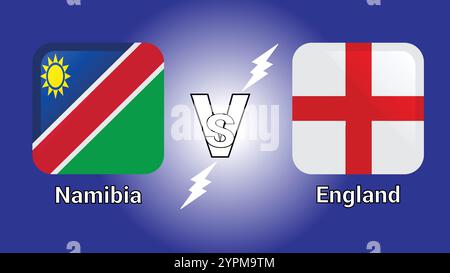 Namibia Vs England 3D  Illustration vector flags in shaded Rounded Rectangle with Flash Versus Match Stock Vector