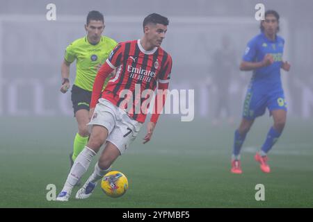 Alvaro Morata of AC Milan seen in action during Serie A 2024/25 football match between AC Milan and Empoli FC at San Siro Stadium Stock Photo