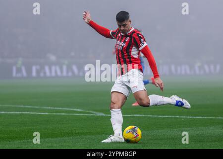 Alvaro Morata of AC Milan seen in action during Serie A 2024/25 football match between AC Milan and Empoli FC at San Siro Stadium Stock Photo