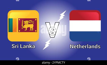 Sri Lanka Vs Netherlands 3D  Illustration vector flags in shaded Rounded Rectangle with Flash Versus Match Stock Vector