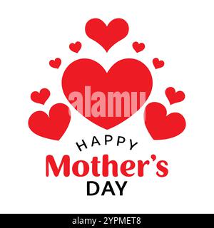 happy mothers day red hearts card white background design Stock Vector
