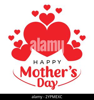 happy mothers day red hearts card white background design Stock Vector