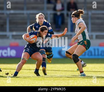 1st December 2024; Salford Community Stadium, Salford, Lancashire, England; Allianz Premiership Womens Rugby, Sale Sharks versus Leicester Tigers; Holly Thorpe of Sale Sharks women with the ball Stock Photo