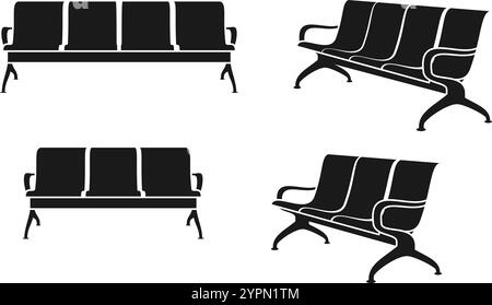 office waiting chair icon set vector illustration isolated on white background. Stock Vector