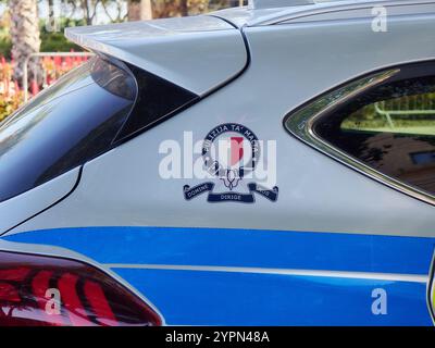 Malta police emblem on car bonnet Stock Photo