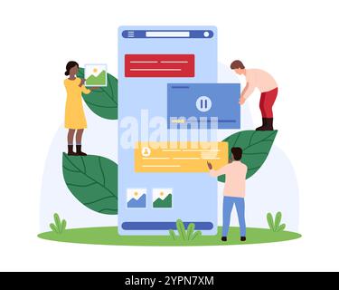 App development concept with tiny people scenes set in flat design ...