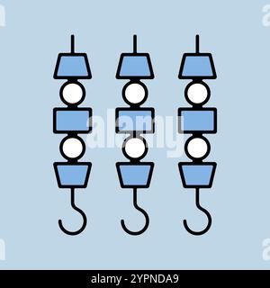 Grilled doner meat kebab on skewers stick vector icon. Kitchen appliance. Graph symbol for cooking web site design, logo, app, UI Stock Vector