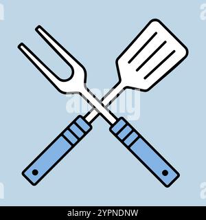 Big fork and spatula vector icon. Kitchen appliance. Graph symbol for cooking web site design, logo, app, UI Stock Vector
