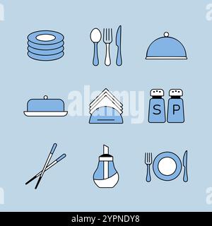 Restaurant vector isolated icon set. Serving food sign. Graph symbol for cooking web site and apps design, logo, app, UI Stock Vector
