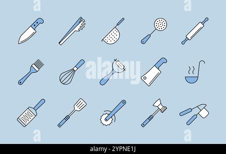 Kitchenware and kitchen vector isolated icon set. Graph symbol for cooking web site and apps design, logo, app, UI Stock Vector