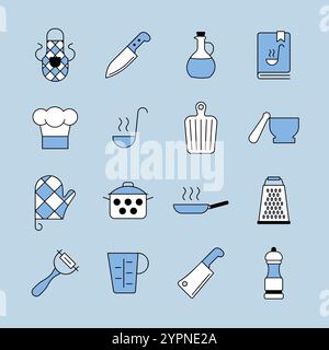 Cooking foods and kitchen vector isolated icon set. Graph symbol for cooking web site and apps design, logo, app, UI Stock Vector