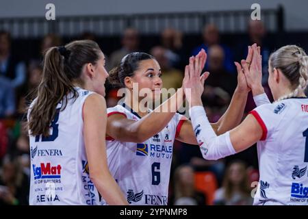 Avery Skinner (Reale Mutua Fenera Chieri '76) during Savino Del Bene Scandicci vs Reale Mutua Fenera Chieri '76, Volleyball Italian Serie A1 Women match in Florence, Italy, December 01 2024 Stock Photo