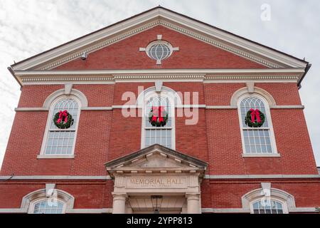 Andover, MA, US-November 27, 2024:  Andover's historic Memorial Hall Library on Main Street in downtown area. Stock Photo