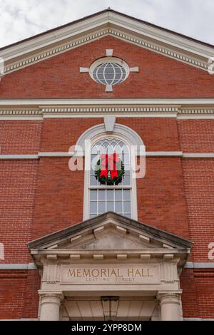 Andover, MA, US-November 27, 2024:  Andover's historic Memorial Hall Library on Main Street in downtown area. Stock Photo