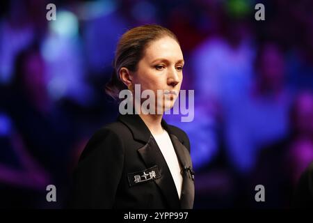 Snooker referee Tatiana Woollaston on day nine of the Victorian Plumbing UK Championship Snooker Championship at the York Barbican. Picture date: Sunday December 1, 2024. Stock Photo