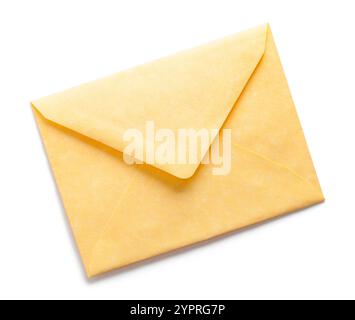 Old Yellow Envelope Cut Out on White. Stock Photo