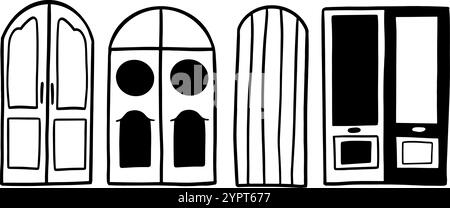 Door Hand-Drawn Set | Minimalist Doodle Vector for Architectural and Decorative Designs Stock Vector