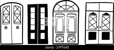 Door Hand-Drawn Set | Minimalist Doodle Vector for Architectural and Decorative Designs Stock Vector