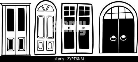 Door Hand-Drawn Set | Minimalist Doodle Vector for Architectural and Decorative Designs Stock Vector