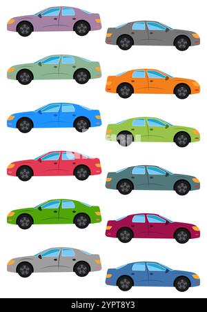 Set of multicolored car. Isolated vector illustration. Stock Vector