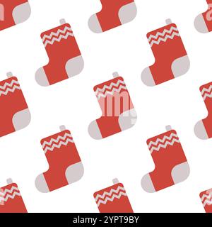 Seamless Pattern with Christmas red sock for gifts. Vector illustration Stock Vector