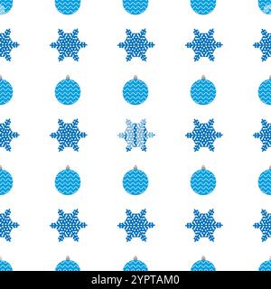 Christmas semless pattern with blue snowflake and christmas ball on white background. Vector illustration Stock Vector