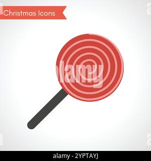 Red Lollipop, Christmas Sweet Candy. Christmas Icon. Vector illustration Stock Vector
