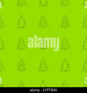 Seamless pattern with hand drawn Christmas trees. Sketched firs.  Winter holiday doodle elements. Vector illustration Stock Vector
