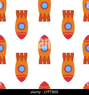Seamless pattern with space rocket. Vector illustration. Stock Vector
