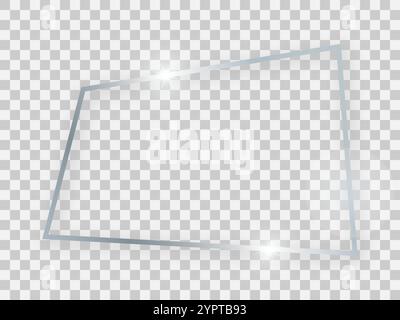 Silver shiny rectangular frame with glowing effects and shadows on transparent background. Vector illustration Stock Vector