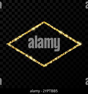 Gold glitter frame. Rhombus frame with shiny sparkles on dark transparent background. Vector illustration Stock Vector