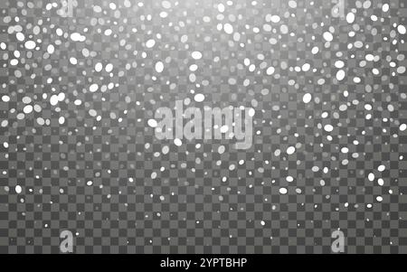 Snowfall and falling snowflakes on dark transparent background. White snowflakes and Christmas snow. Vector illustration Stock Vector