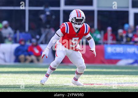 Foxborough, MA, USA. 1st Dec, 2024. MA, USA; New England Patriots safety Jabrill Peppers (5) in action during the NFL game between Indianapolis Colts and New England Patriots in Foxborough, MA. Anthony Nesmith/CSM/Alamy Live News Stock Photo