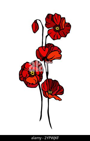 Poppies frame. Grunge background isolated on White Background. Vector Illustration. Stock Vector
