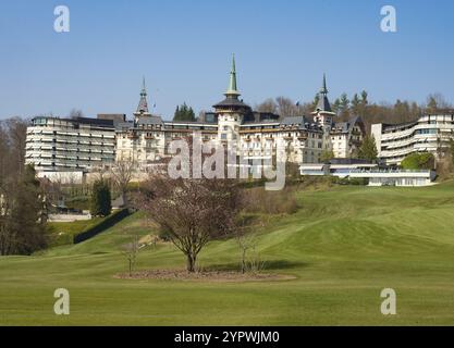 The dream of a hotel: Dolder Grand Hotel with a spectacular view over the city of Zurich, Switzerland, is one of the most luxury hotels in town. Situa Stock Photo