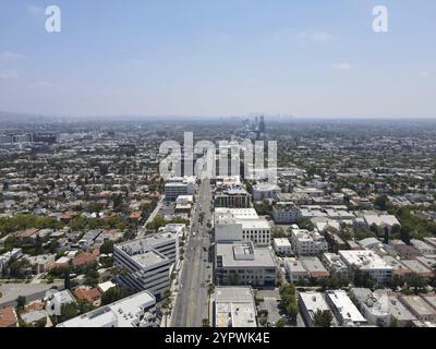 Aerial view of the luxury shopping area of Rodeo Drive in Beverly Hills, Los Angeles, California, USA. June 05th, 2021 Stock Photo