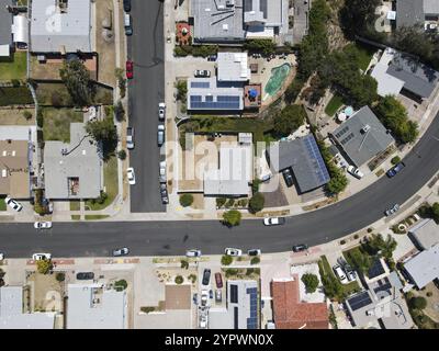 Aerial top view of small street with middle class houses in Mission City and Serra Mesa in San Diego County, California, USA, North America Stock Photo