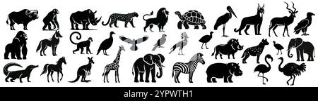 set silhouettes of African animals. Stock Vector