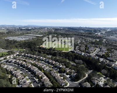 Aerial view of middle class subdivision neighborhood with residential condos and houses in San Diego, California, USA, North America Stock Photo