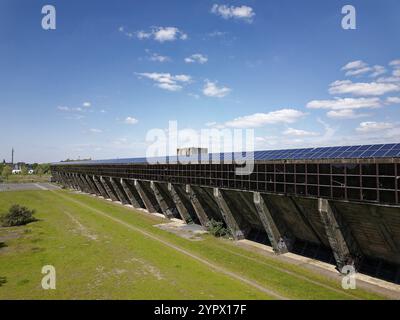 Solar panels on a former ore and coal bunker in Gelsenkirchen, North Rhine-Westphalia. The bunker belonged to the Stock Photo