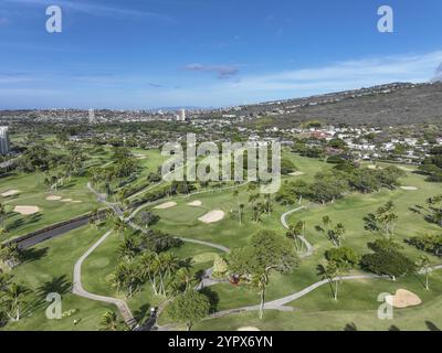 Aerial view of Kahala with golf and the Pacific Ocean, Honolulu, Hawaii Stock Photo